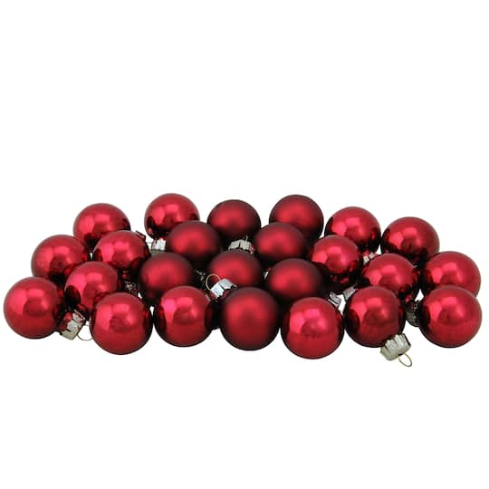 24ct. 1&#x22; Shiny &#x26; Matte Red Glass Ball Ornaments 